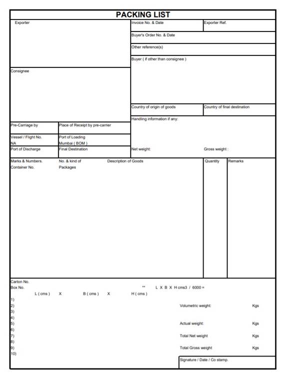 Formato de lista de empaque 1